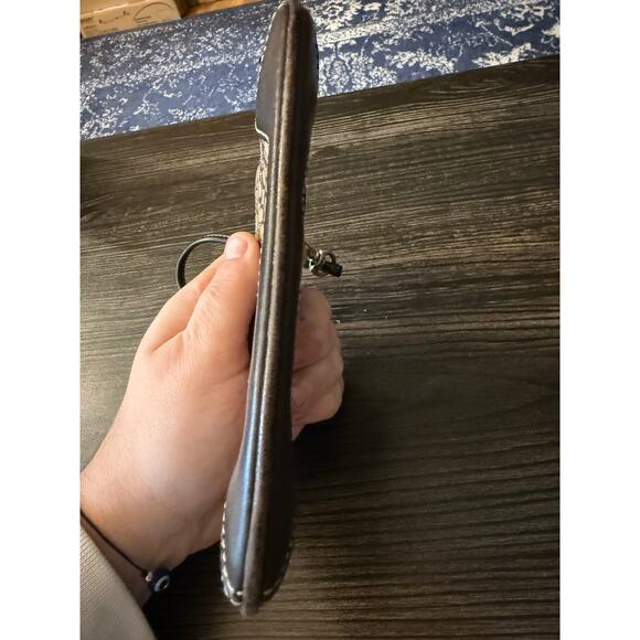 COACH Small Logo C BROWN / TAN Canvas & Leather Wristlet Silver Tone Hardware - Picture 5 of 6